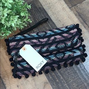 Roxy boho clutch purse wristlet NWT pompom